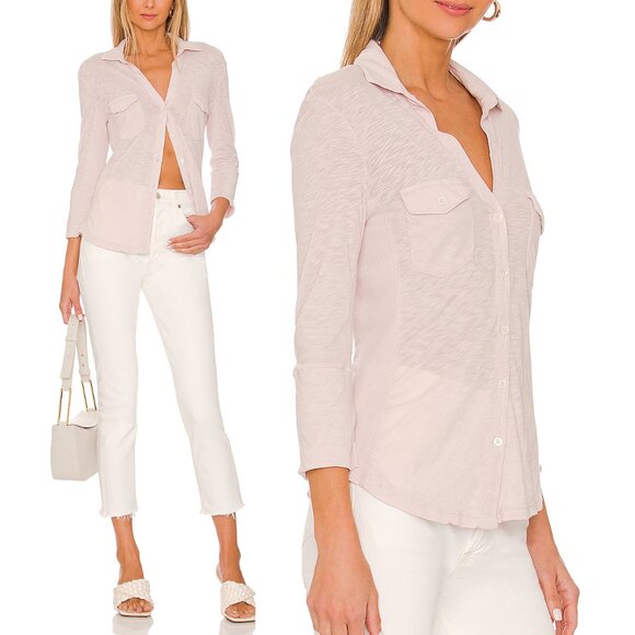 James Perse Sheer Slub Side Panel Shirt Pale Ballerina Pink Size M $185 WUA3042 - Picture 4 of 16